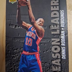 Basketball Trading Card with Player in Blue and Red Jersey